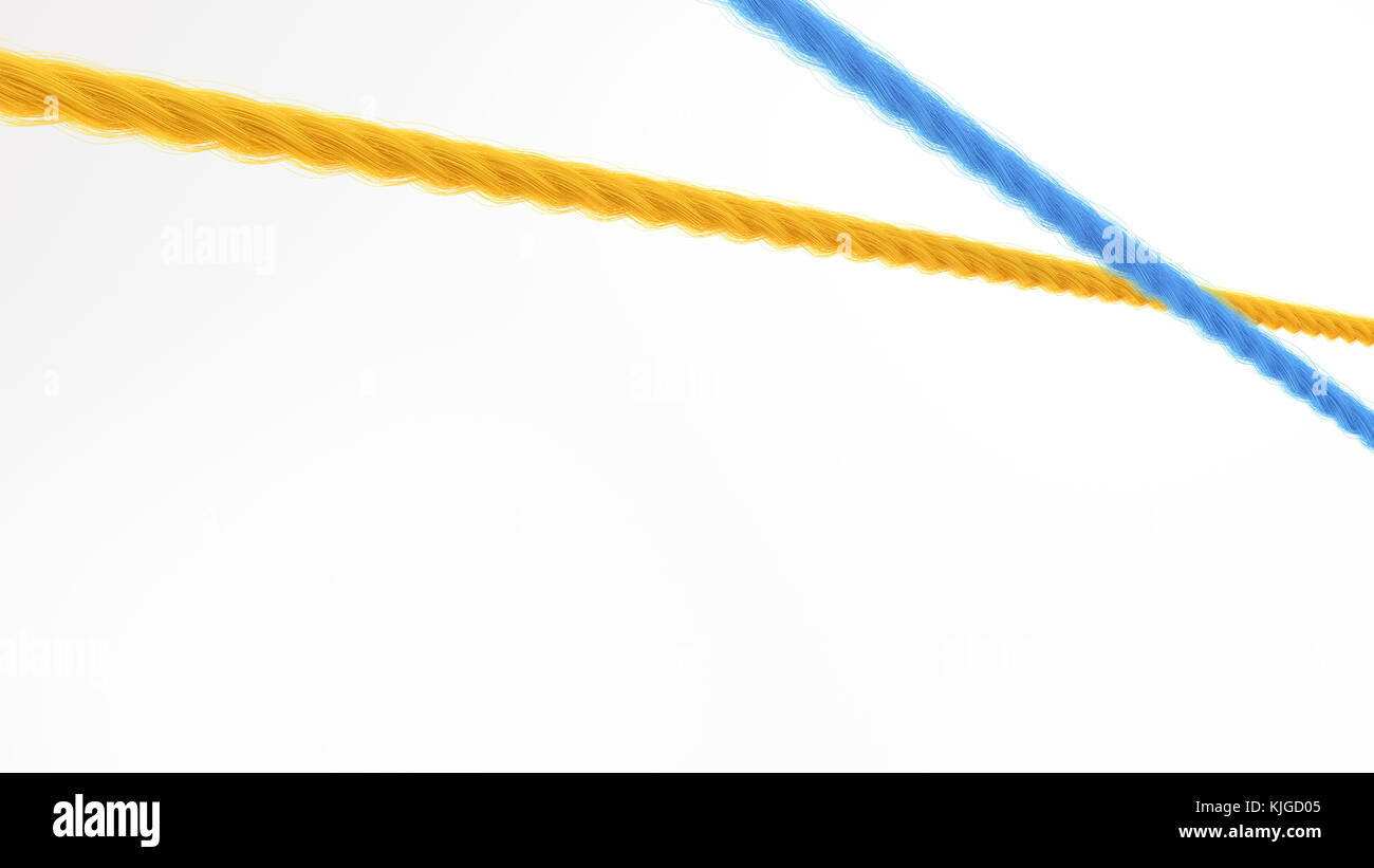 Gelb und Blau sich überlappende String, 3D-Rendering Stockfoto