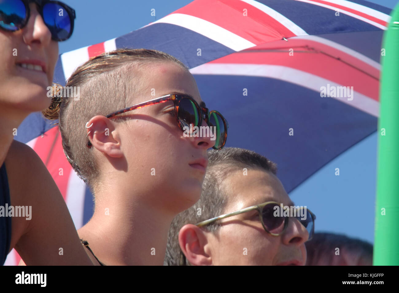 Behinderte fans Club unterstützt Down Syndrom Athleten. Trisome Costoli pool Spiele 2016. Florenz, Italien. Stockfoto