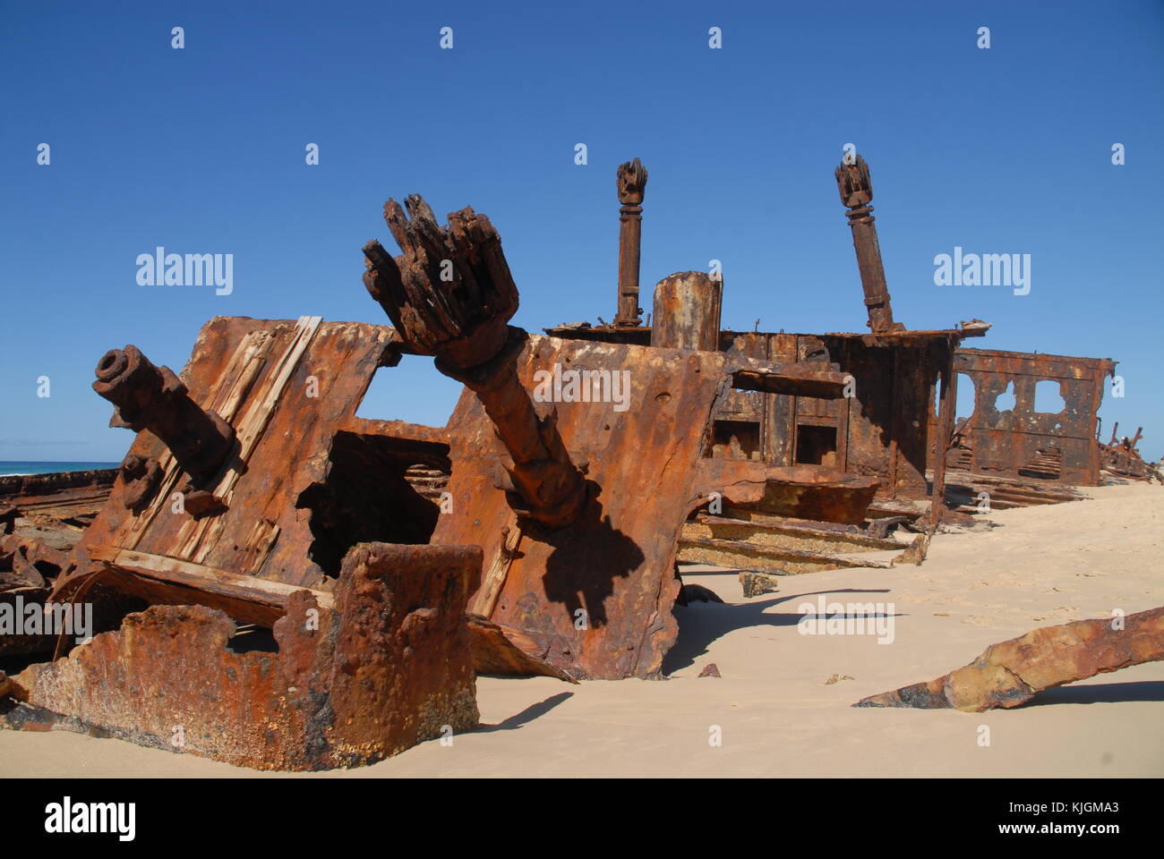 Nahaufnahme der ss maheno Schiffswrack auf Fraser Island, Australien Stockfoto
