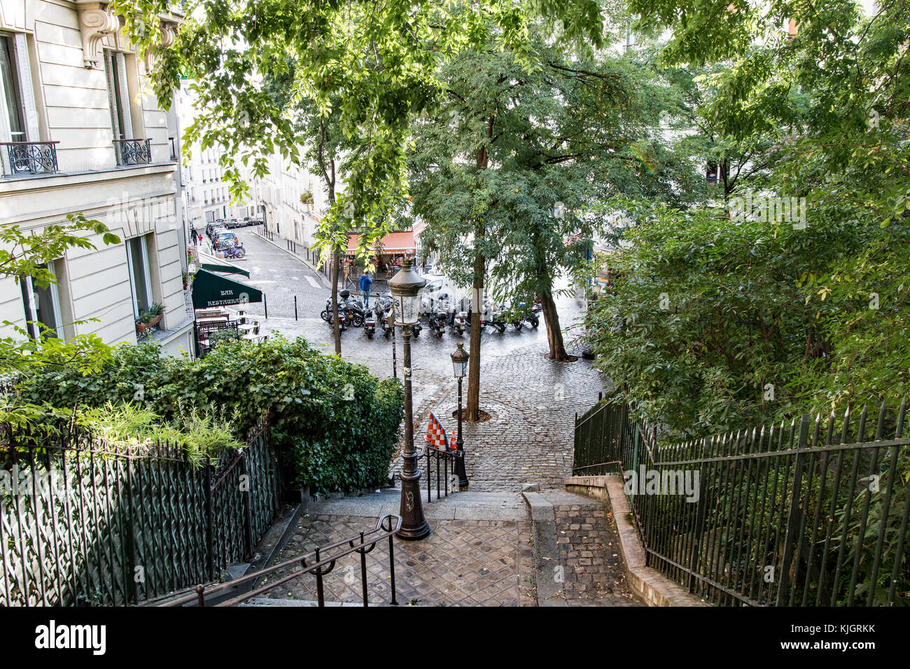 Typische montmartre Treppe in Paris. Stockfoto