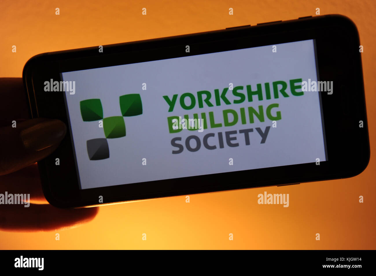 Die Yorkshire Aufbau der Gesellschaft auf einem Telefon Stockfoto