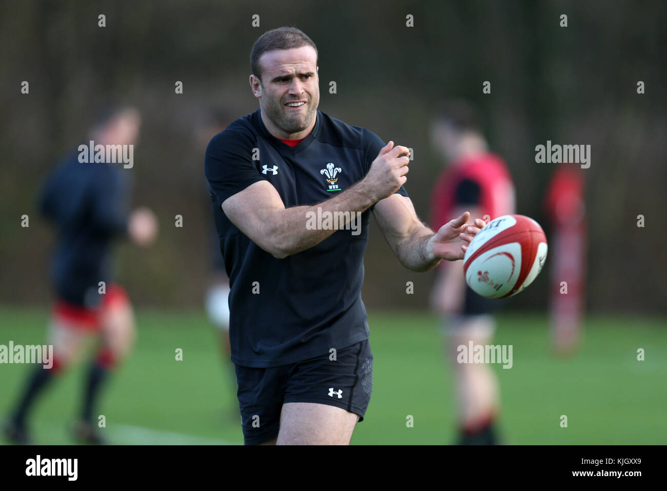 Hensol, Wales, UK. 23. November 2017. Jamie Roberts, die Wales Rugby Player in Aktion während der Wales Rugby Team Training im Vale Resort Hotel in hensol, in der Nähe von Cardiff, South Wales am Donnerstag, den 23. November 2017. Das Team bereitet sich auf den Herbst internationale Reihe Testspiel gegen Neuseeland dieses Wochenende. Credit: Andrew Obstgarten/alamy leben Nachrichten Stockfoto