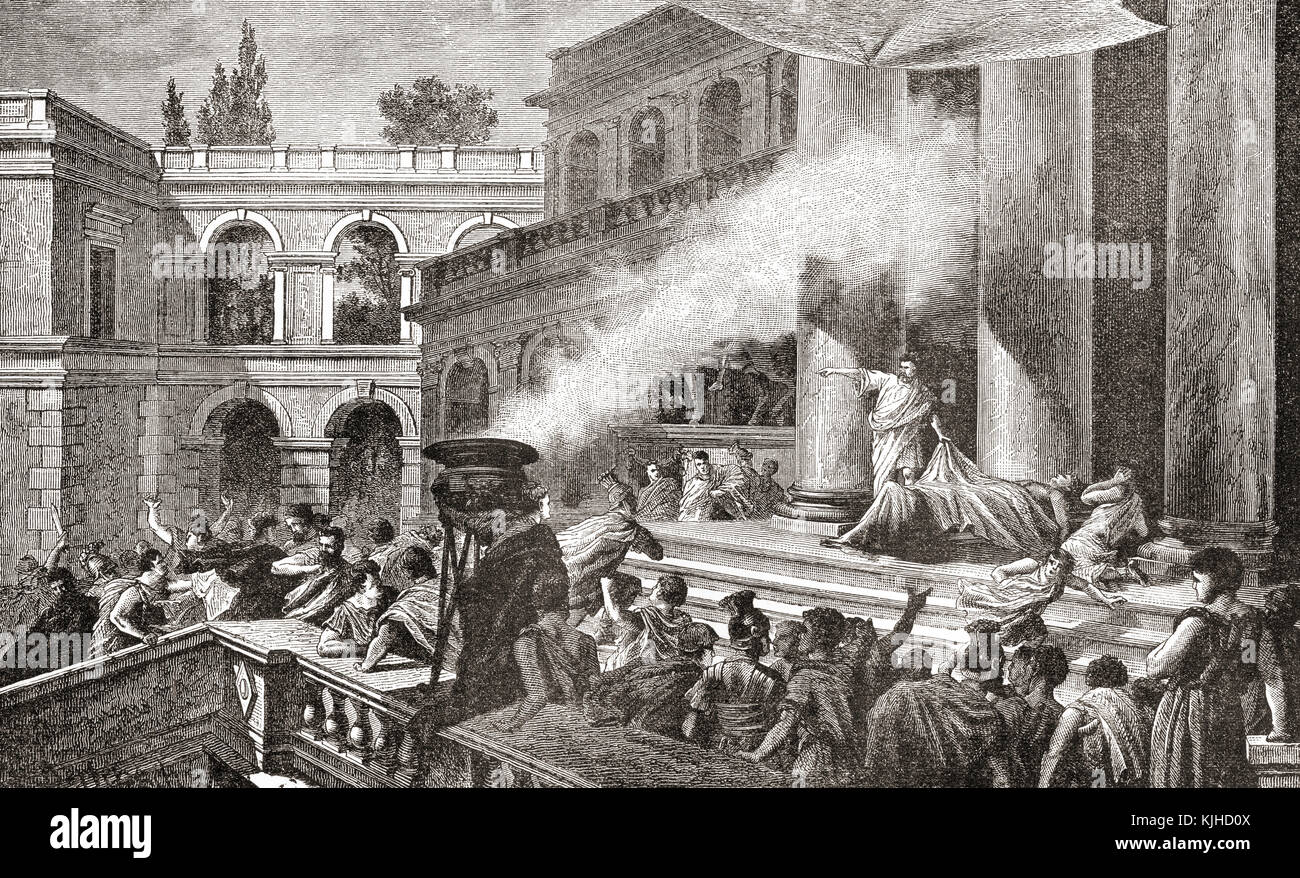 Marcus Antonius, das römische Volk die Leiche von Julius Caesar. Marcus Antonius, 83 v. Chr. - 30 v. Chr., aka Mark oder Marc Antony. Römische Politiker, allgemeine und Triumvir der Römischen Republik. Gaius Julius Caesar, 100 - 44 v. Chr., aka Julius Caesar. Römische Politiker und General. Von Station und Lock's illustrierte Geschichte der Welt, veröffentlicht C 1882. Stockfoto