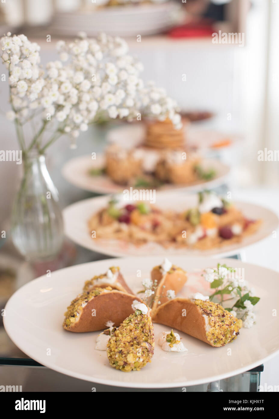 Pudding gefüllte Pfannkuchen Stockfoto