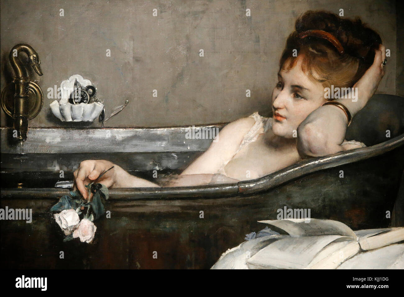 Museum Orsay. Alfred Stevens. Die Badewanne auch als Frau Baden bekannt. Öl auf Leinwand, C. 1867. Frankreich. Stockfoto