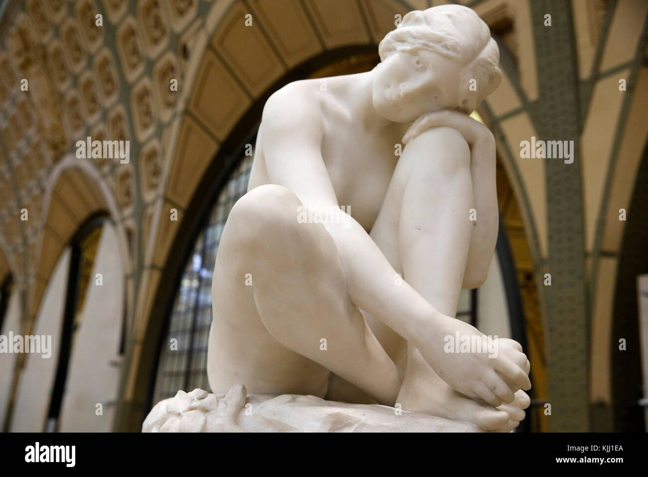 Museum Orsay. Eugene Delaplanche. Eva vor der Sünde. Marmor 1890. Frankreich. Stockfoto