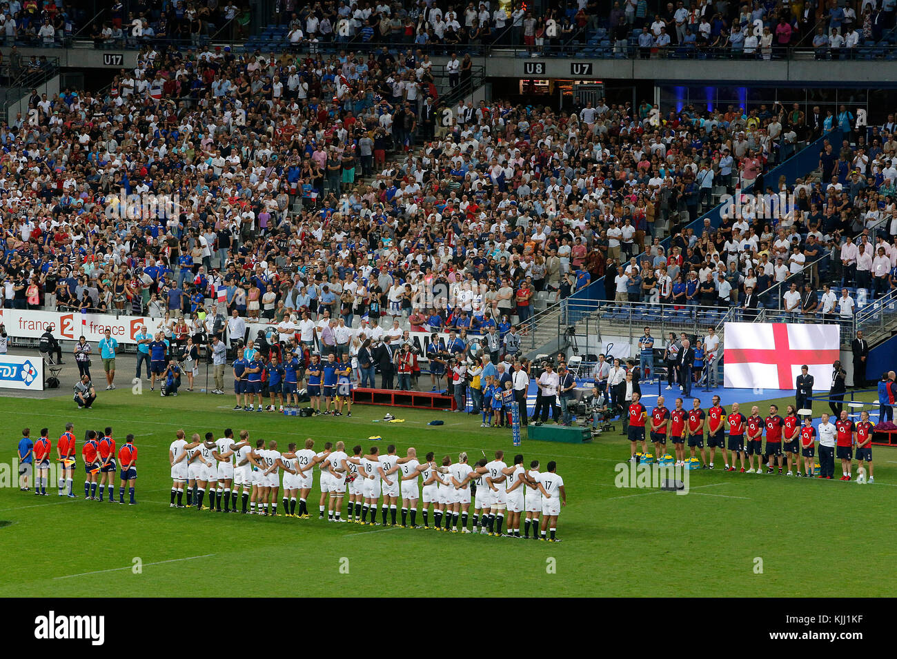 Rugby Match im Stade de France. Hymnen. Frankreich. Stockfoto