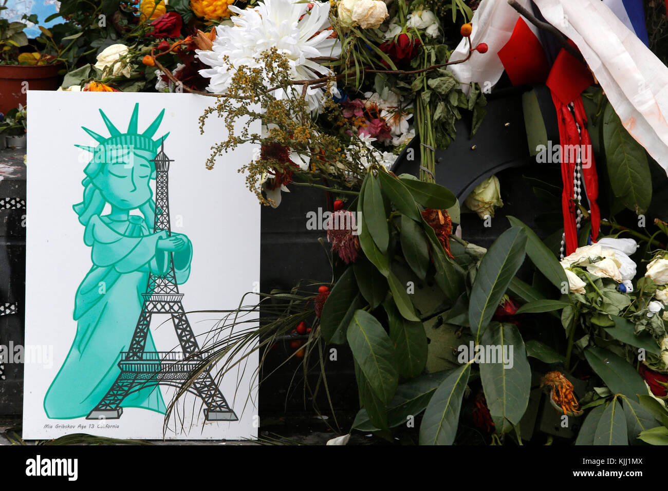 Terroranschlag-Denkmal am Place De La RŽpublique, Paris. Frankreich. Stockfoto