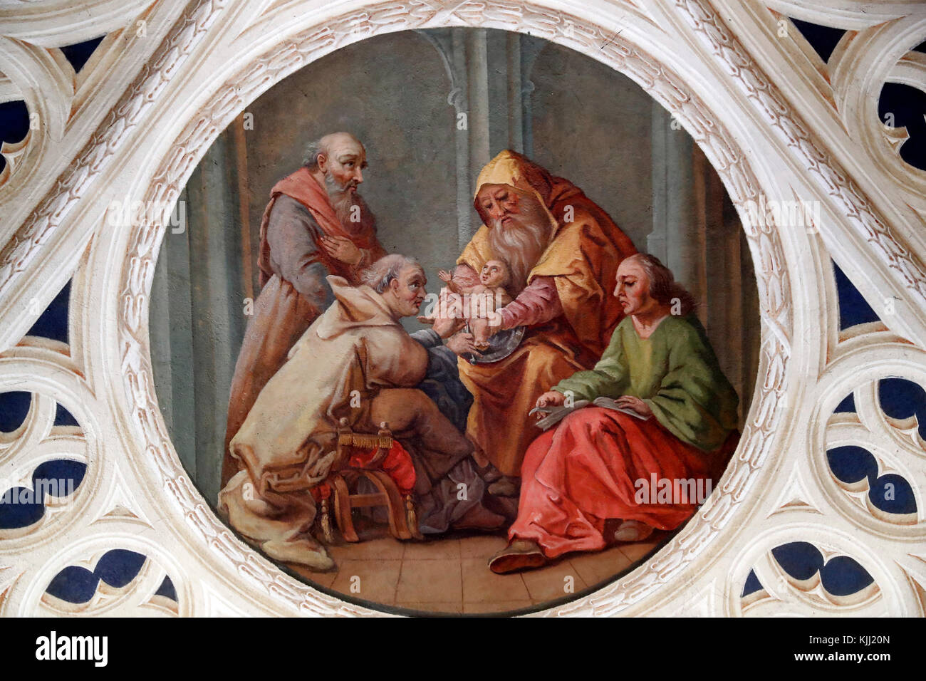 Beschneidung von Abraham. Malerei. Sallanches. Frankreich. Stockfoto