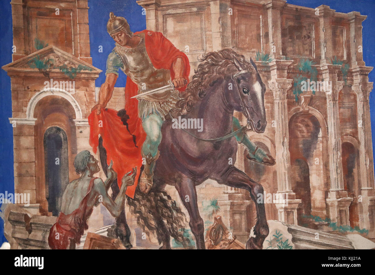 Saint-Martin Kapelle. St. Martin auf seinem Pferd. Malerei. Frankreich. Stockfoto