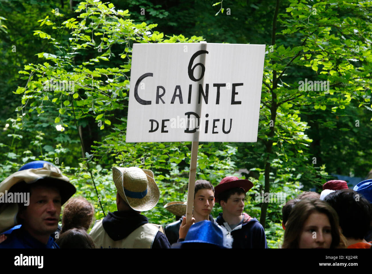 FRAT katholische Jugend Camp. Furcht Gottes Plakat. Frankreich. Stockfoto