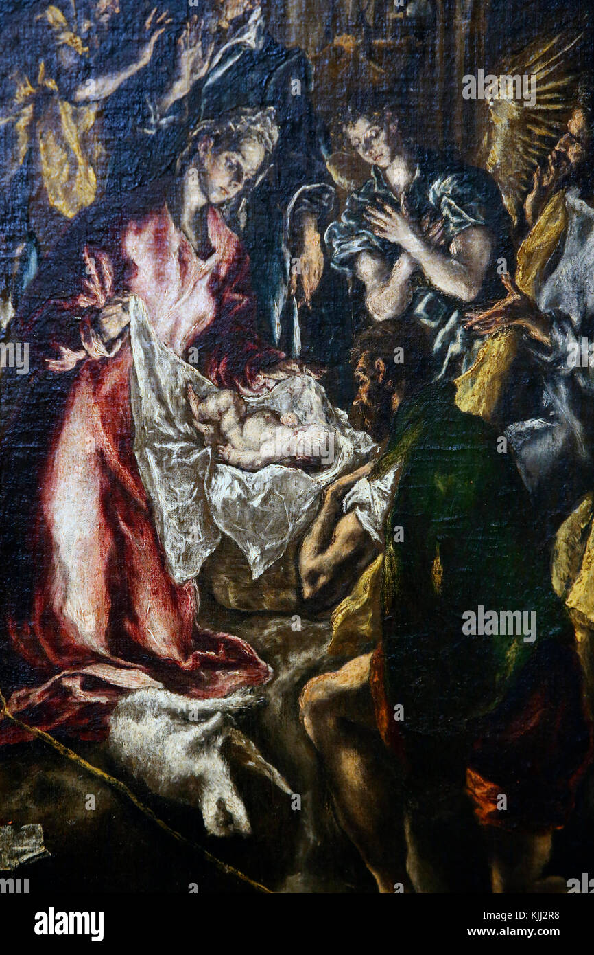 Galerie Barberini, Rom. Die Anbetung der Hirten. El Greco. Leinwand. Detail. Italien. Stockfoto