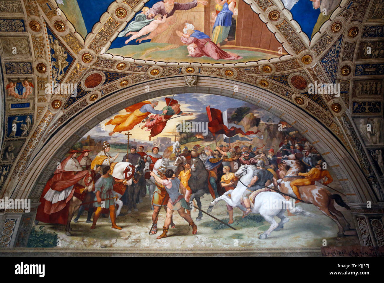 Vatikanische Museen, Rom. Raphael's Zimmer. Die Sitzung der Leo der Große und Attila. Italien. Stockfoto