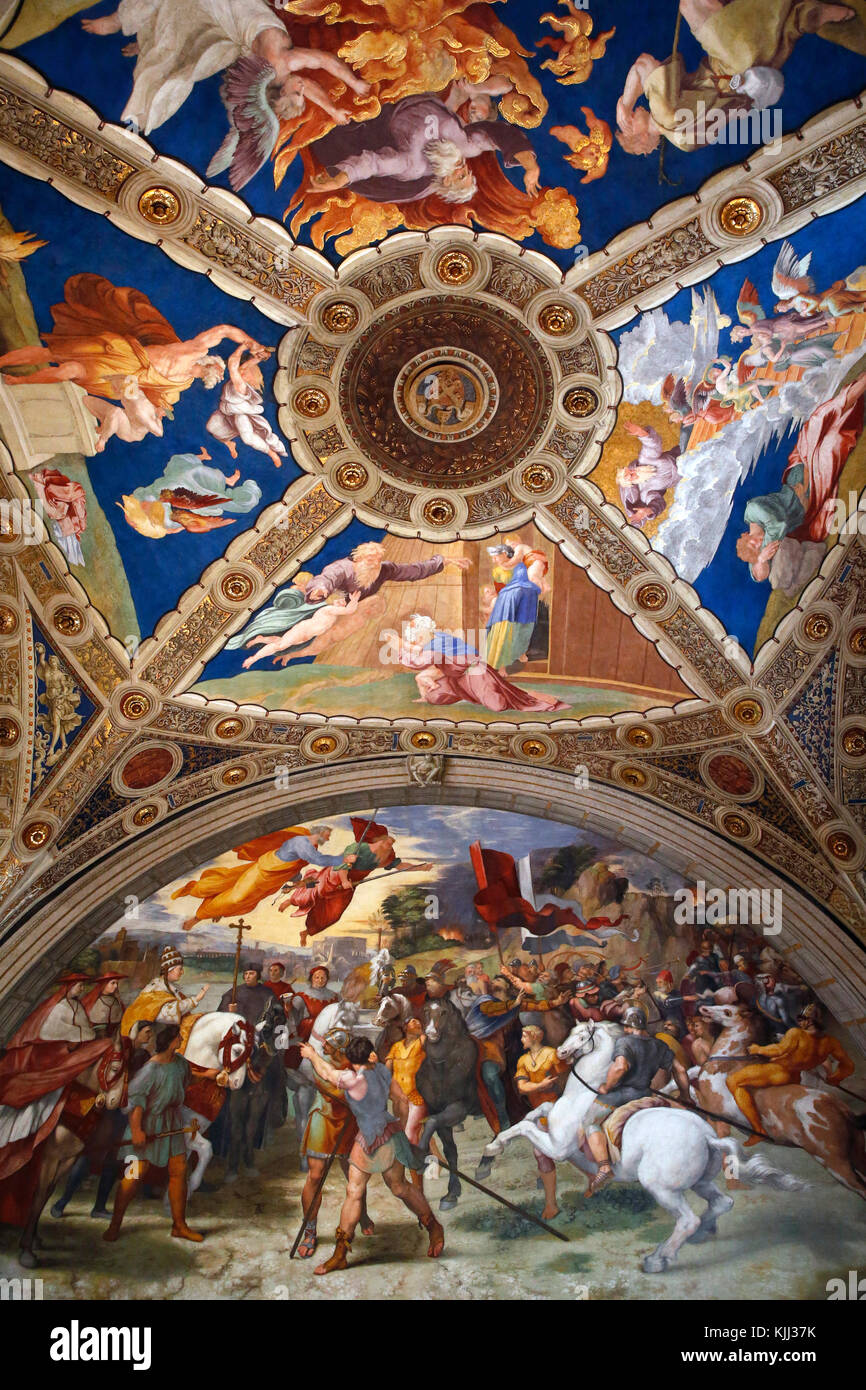 Vatikanische Museen, Rom. Raphael's Zimmer. Die Sitzung der Leo der Große und Attila. Italien. Stockfoto