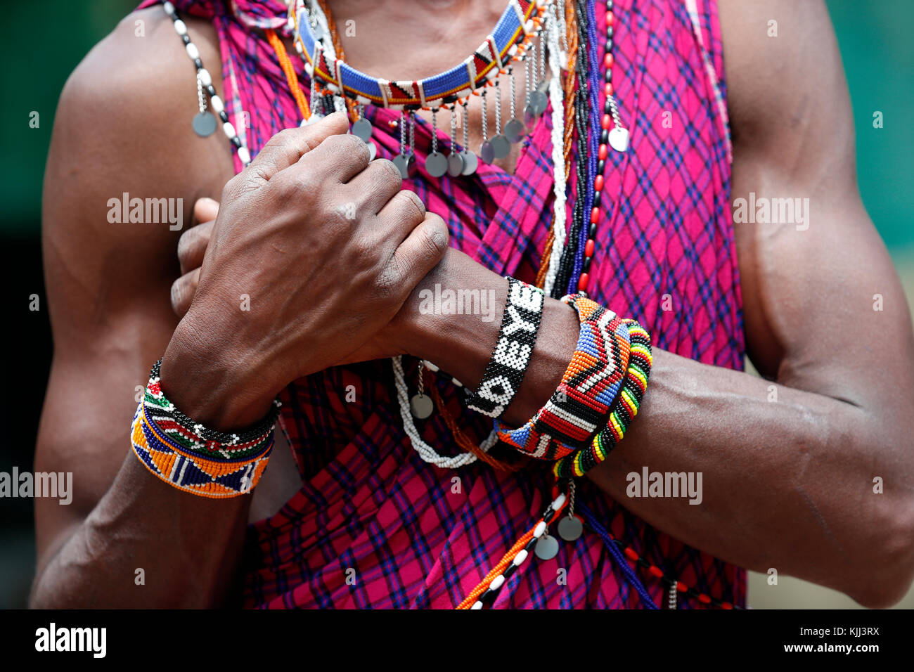 Masai Tribal Schmuck und Verzierung. Close-up. Masai Mara Game Reserve. Kenia. Stockfoto