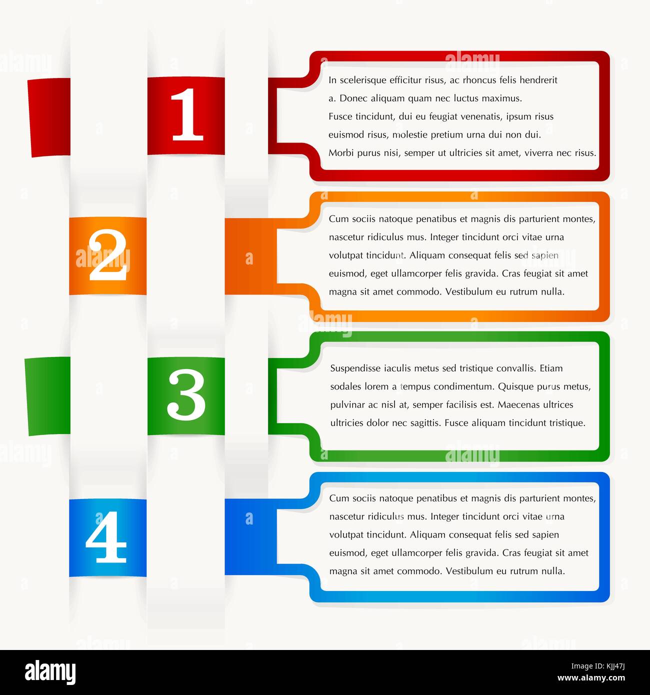 Vektor Infografiken. Vier Schritte, verschiedene Farben. Frames von Papier in verschiedenen Farben. 3D-Bild Stock Vektor