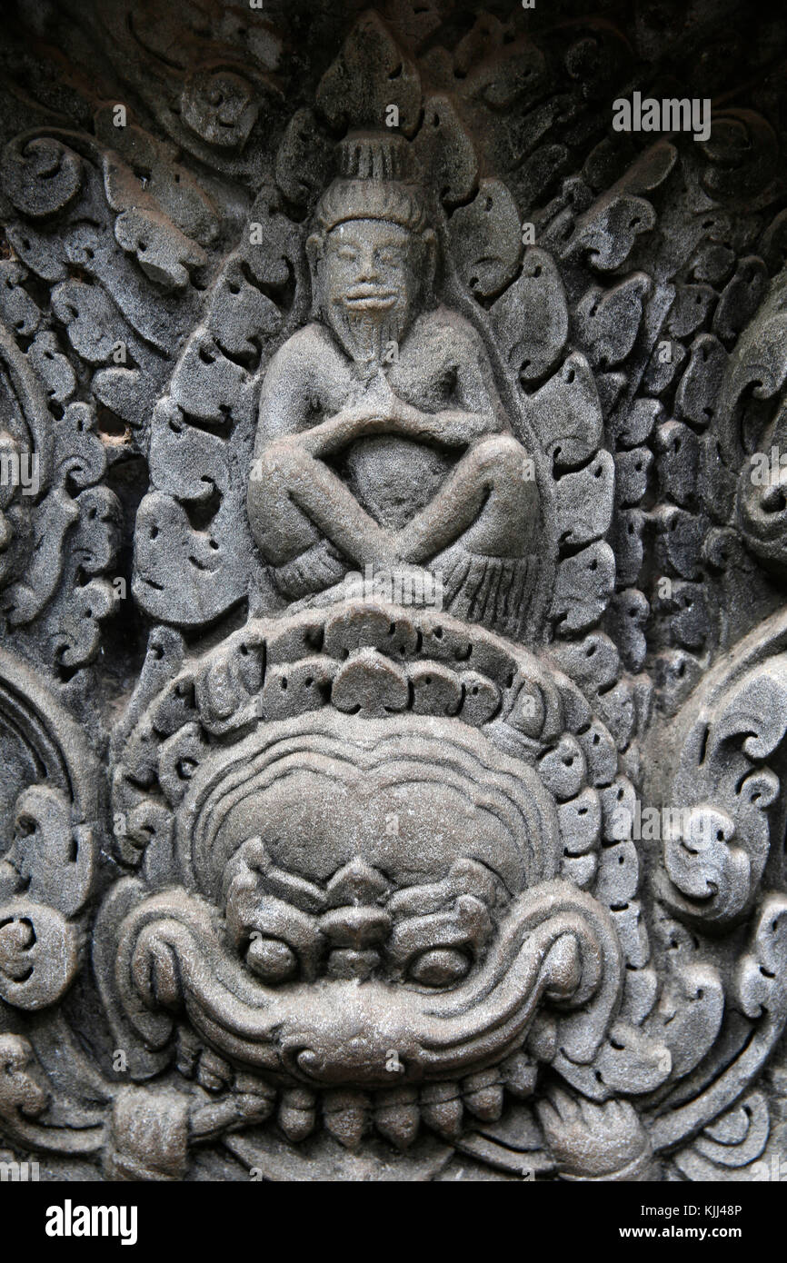 Angkor Tempel komplex. Bayon. Skulptur detail. Kambodscha. Stockfoto