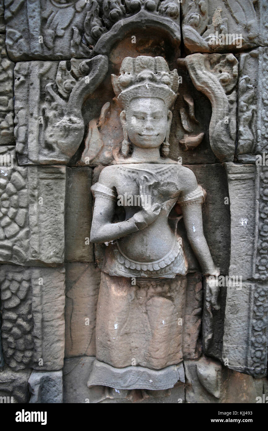 Angkor Tempel komplex. Ta Prohm Tempel. Apsara. Kambodscha. Stockfoto