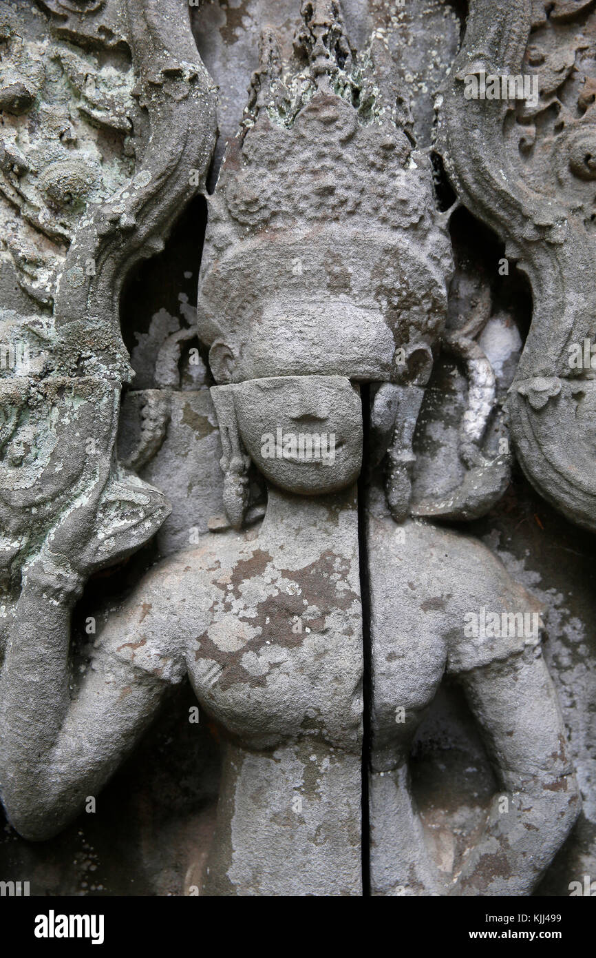 Angkor Tempel komplex. Ta Prohm Tempel. Apsara. Kambodscha. Stockfoto
