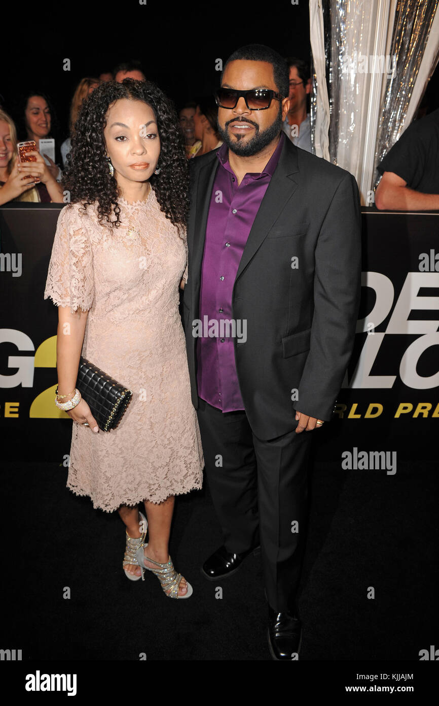 MIAMI BEACH, FL - JANUAR 06: Ice Cube, Kimberly Woodruff besucht Weltpremiere von 'Ride Along 2' im Regal South Beach Cinema am 6. Januar 2016 in Miami Beach, Florida Menschen: Ice Cube, Kimberly Woodruff Stockfoto