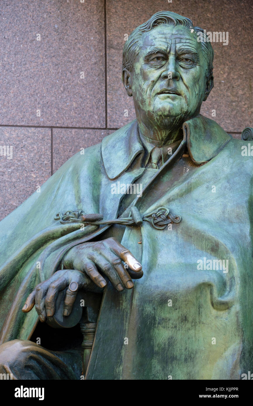 Nahaufnahme der FDR Statue am Franklin Delano Roosevelt Memorial, Washington, D.C., Vereinigte Staaten von Amerika, USA. Stockfoto
