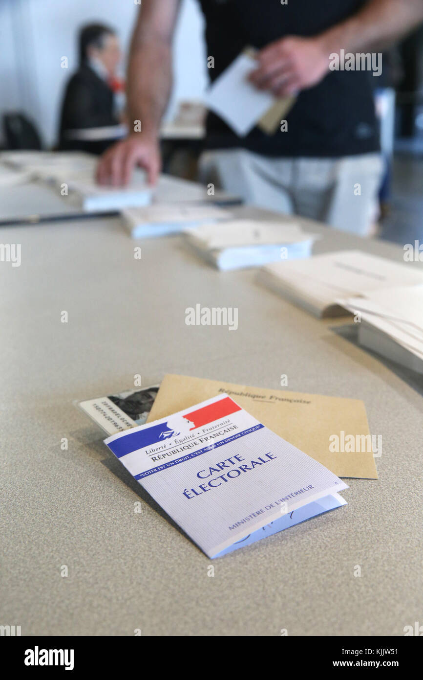 Wahlkabine in Frankreich. Frankreich. Stockfoto