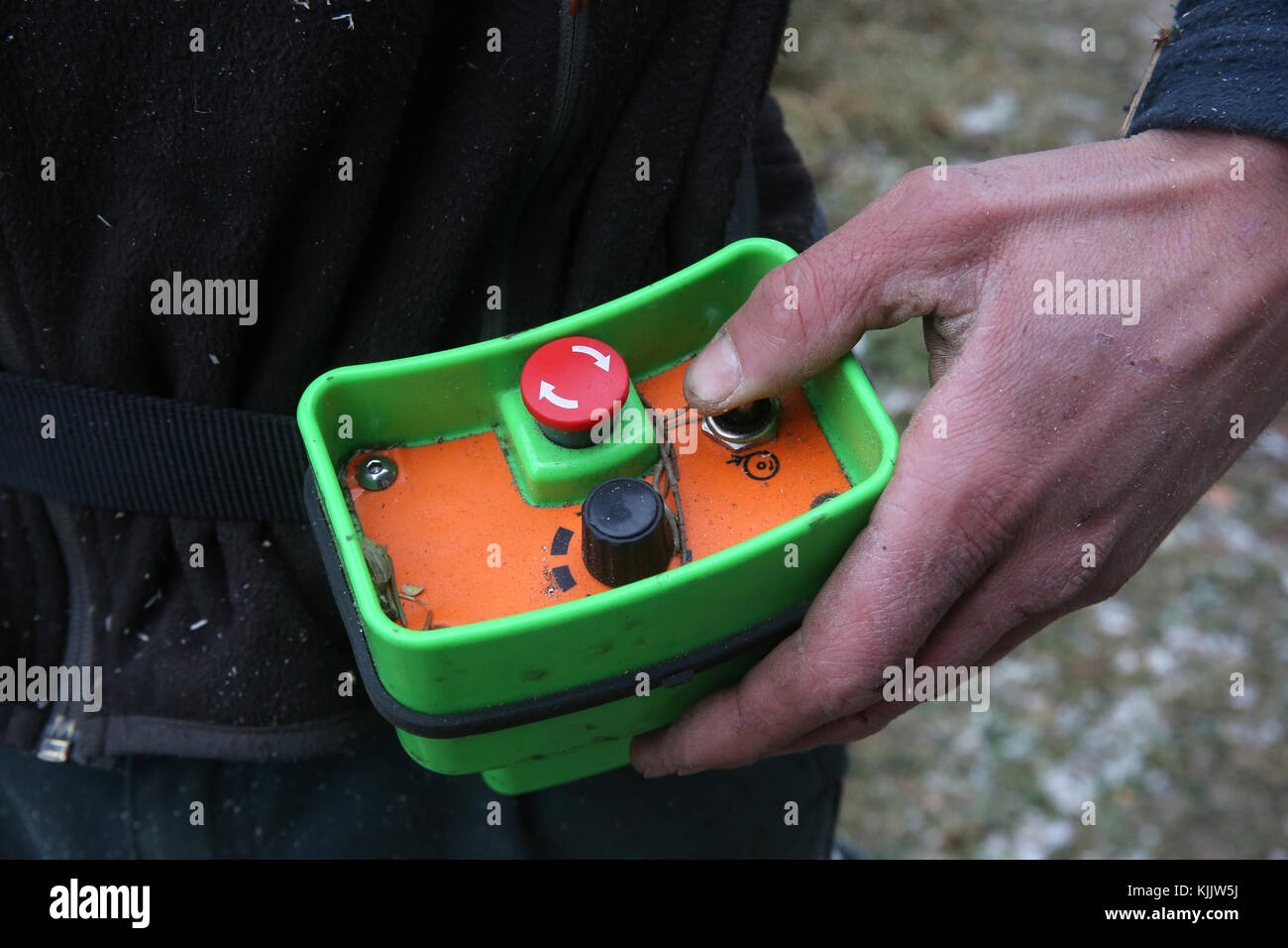 Not-aus-Knopf. Frankreich. Stockfoto