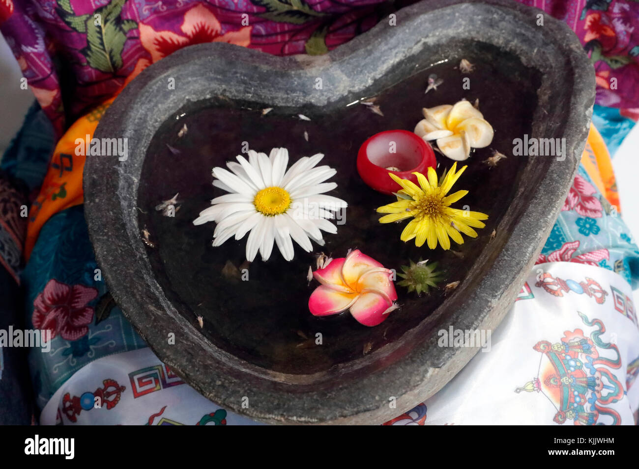 Blumen in der Schüssel in SPA Salon. Frankreich. Stockfoto