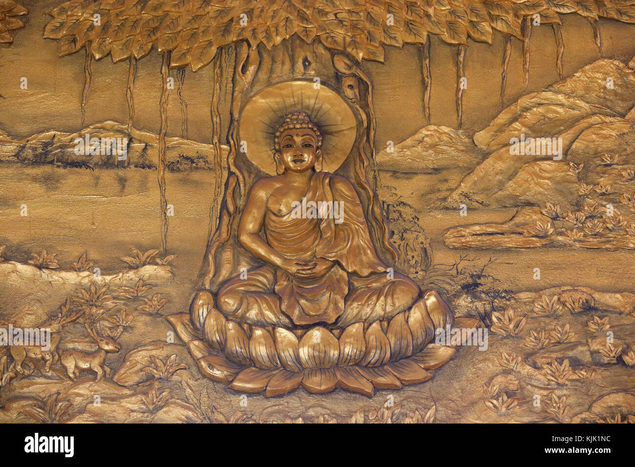 Chua Thiep lange buddhistische Pagode. Shakyamuni Buddha in der Meditation sitzen darstellen. Thay Ninh. Vietnam. Stockfoto