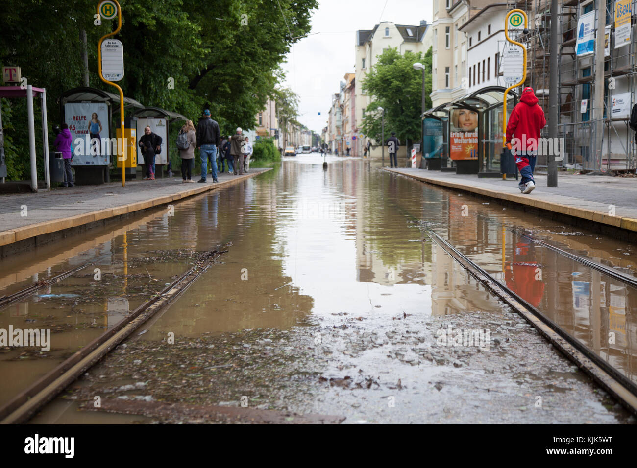 Gera, Deutschland - Juni 03, 2016: Hochwasserschutz in der Stadt Gera im Juni 2016 Stockfoto