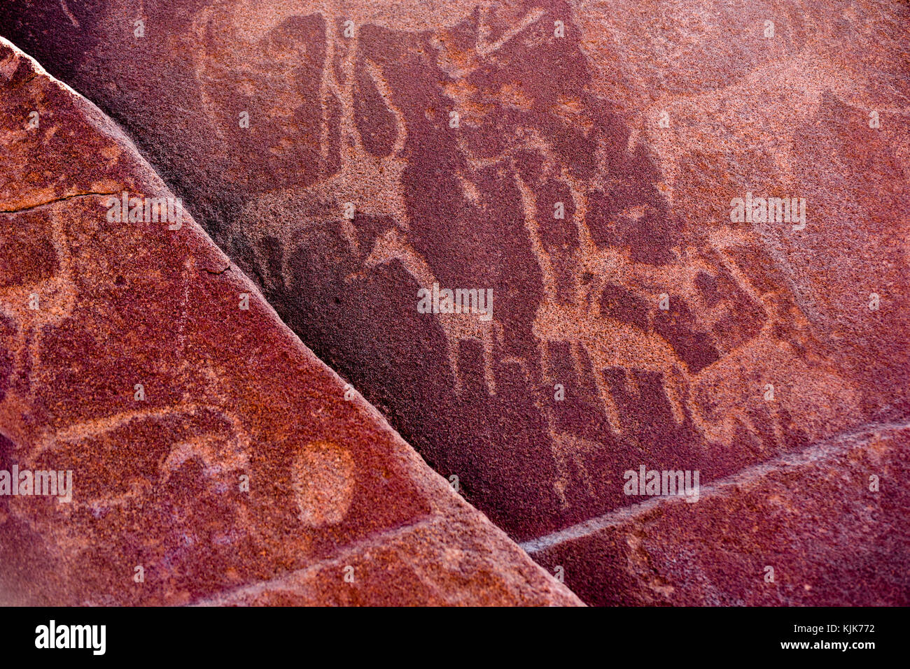 Bushman prähistorischen Felsgravuren in der Unesco World Heritage Center in Twyfelfontein, Namibia. Stockfoto