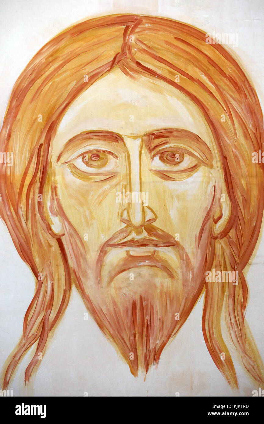 St. Vincent Kirche. Gemälde von Christus. Nyons. Frankreich. Stockfoto
