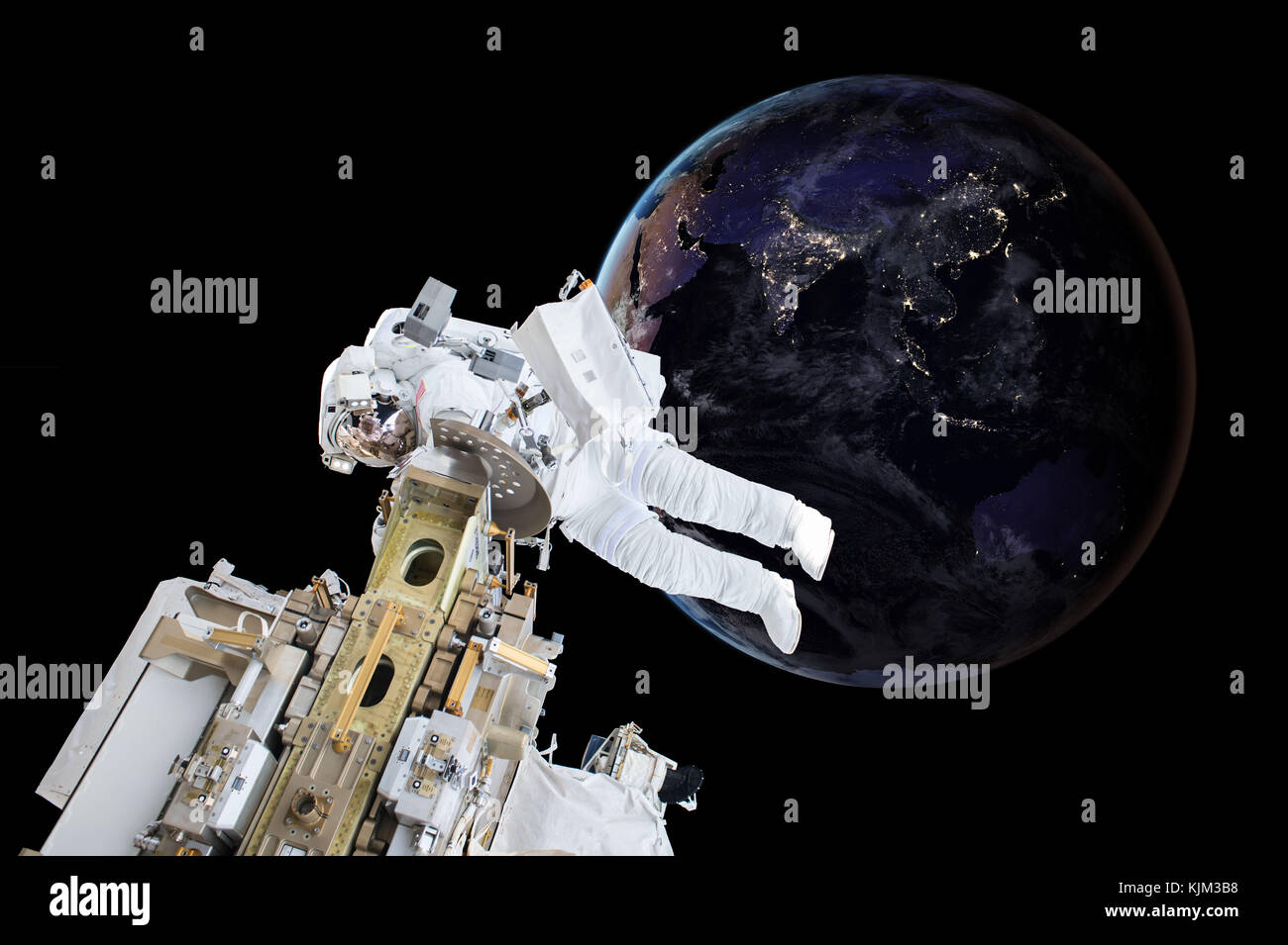 Astronauten schweben in der Nähe eines Planeten Erde. Elemente dieses Bild von der NASA eingerichtet Stockfoto