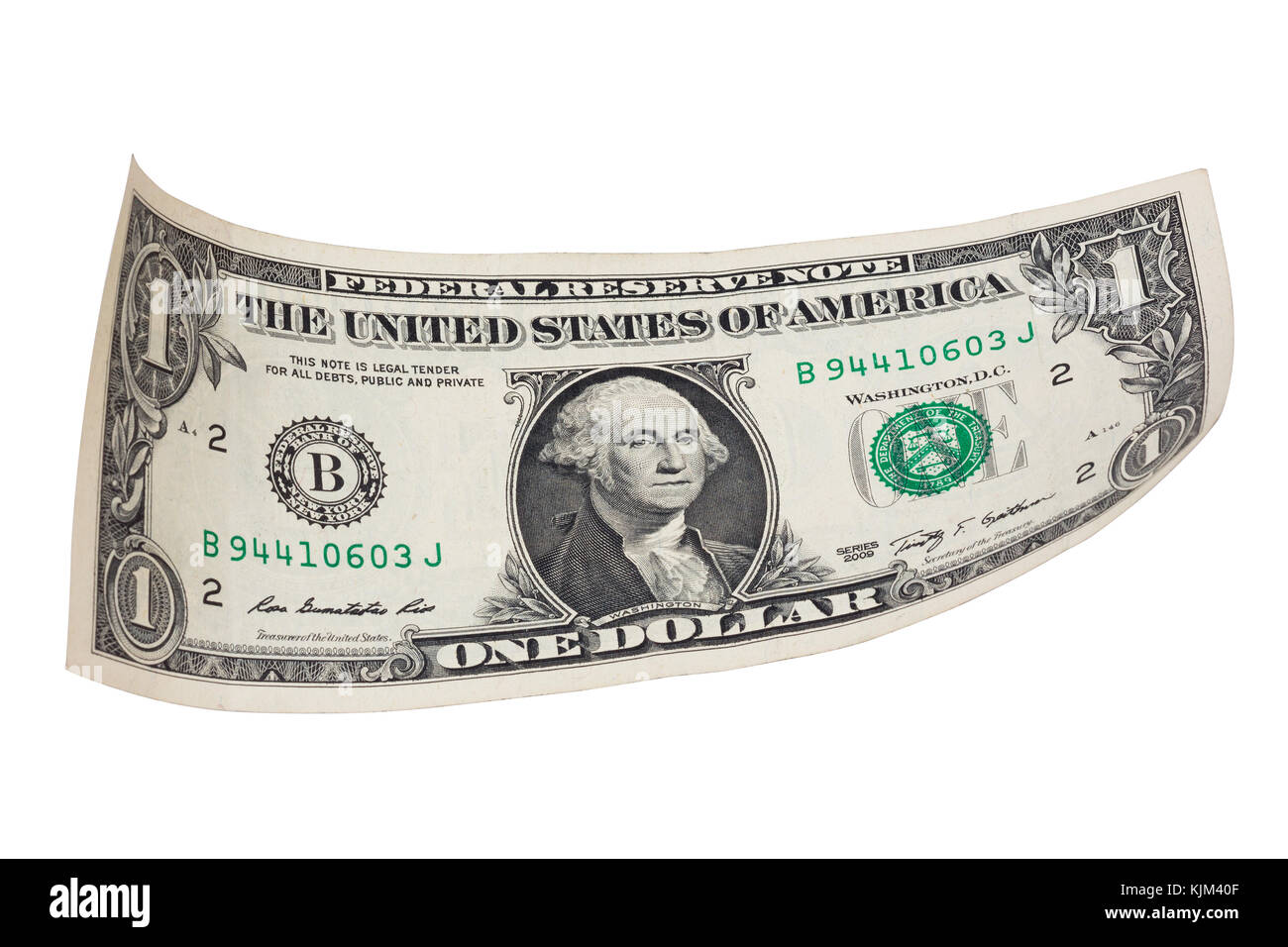 Ein Dollar Banknote auf weißen Hintergrund. Stockfoto