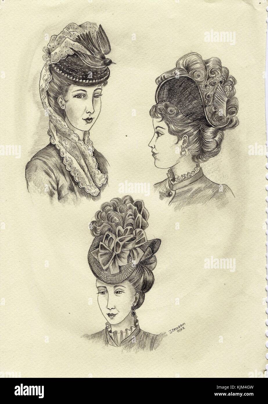 Viktorianische Hüte Zeichnung Stockfoto