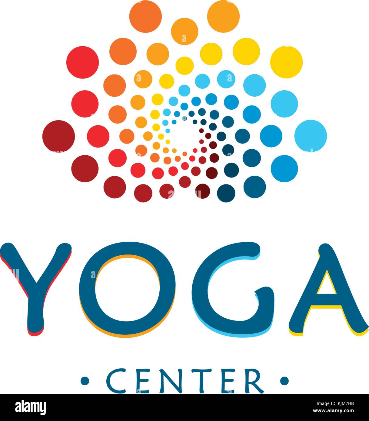 Yoga Zentrum Logo. Abstrakte Lotus beauty Blume. Runde digitale Form. bunte Kreise vektor Schriftzug. Stock Vektor
