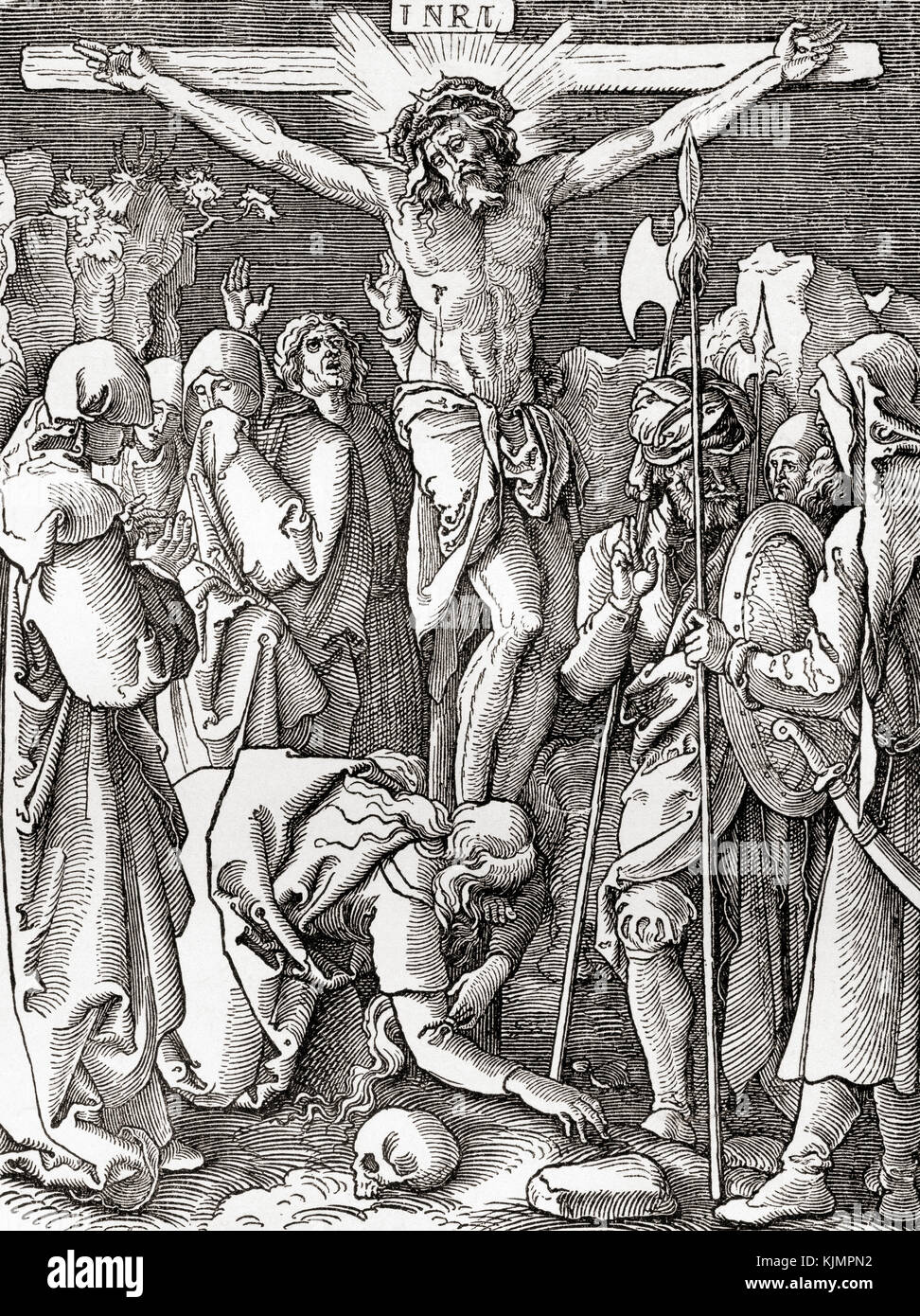 Die Kreuzigung nach einem Druck von Albrecht Dürer. Aus ward and Lock's Illustrated History of the World, erschienen um 1882. Stockfoto