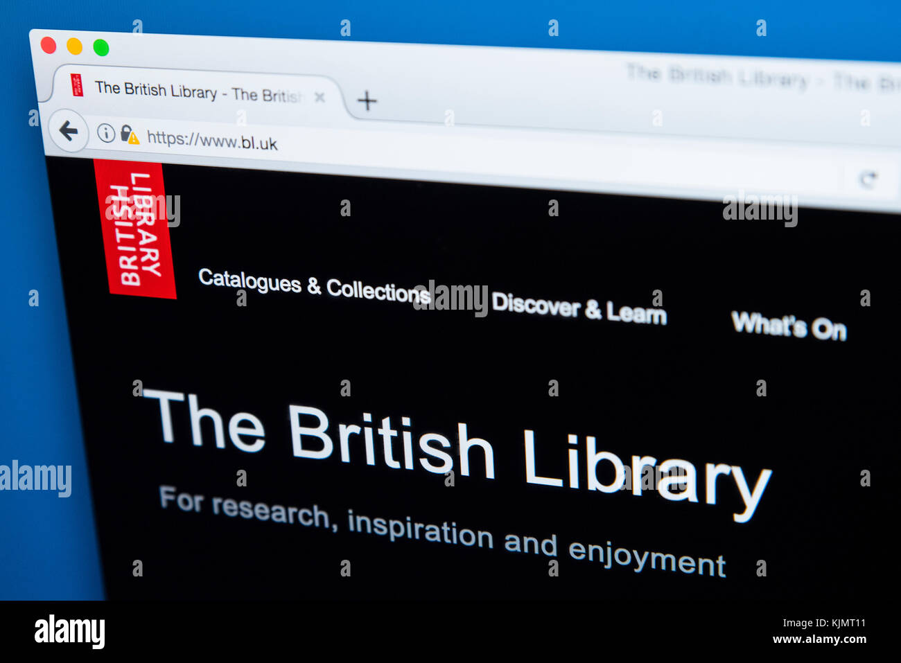 LONDON, GROSSBRITANNIEN, 17. November 2017: Die Homepage der offiziellen Website für die British Library, die am 17. November 2017. Stockfoto