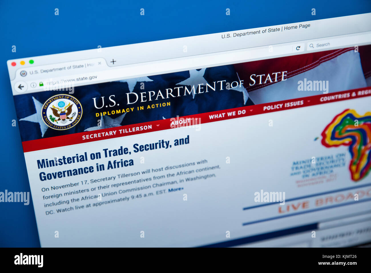 LONDON, GROSSBRITANNIEN, 17. November 2017: Die Homepage der Offizielle Website des US-Außenministeriums, die oft als das State Department am 17. Stockfoto