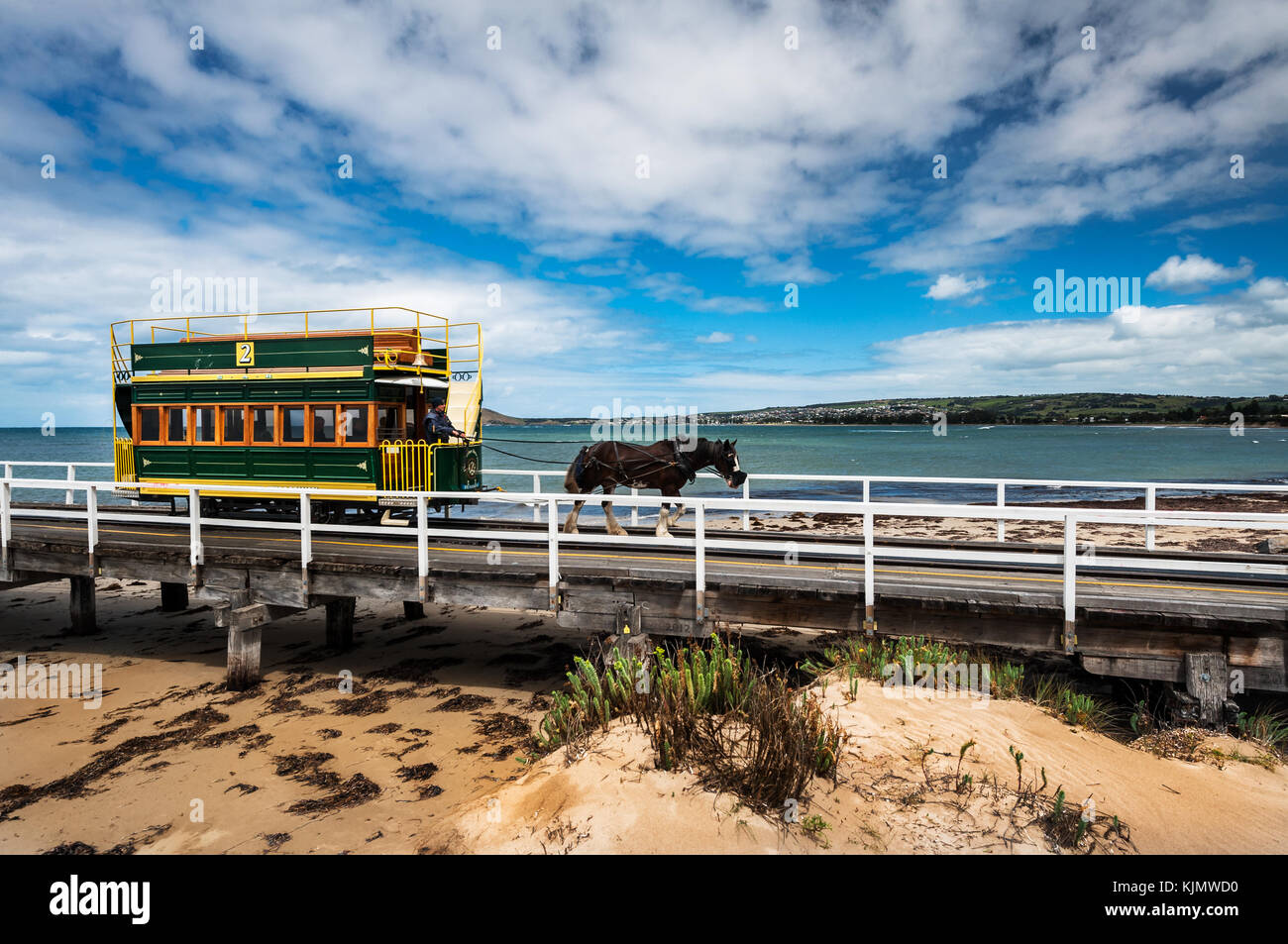 Berühmten Pferden gezogenen Straßenbahn in Victor Harbor. Stockfoto