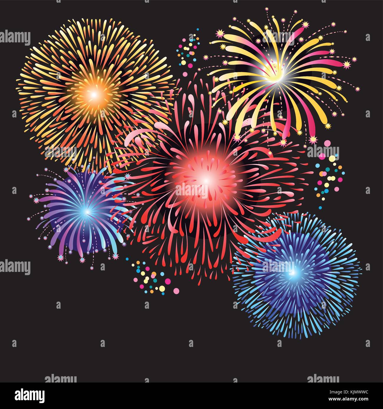 Wunderschöne Grafiken von bunten Feuerwerk auf einem dunklen Hintergrund Stock Vektor