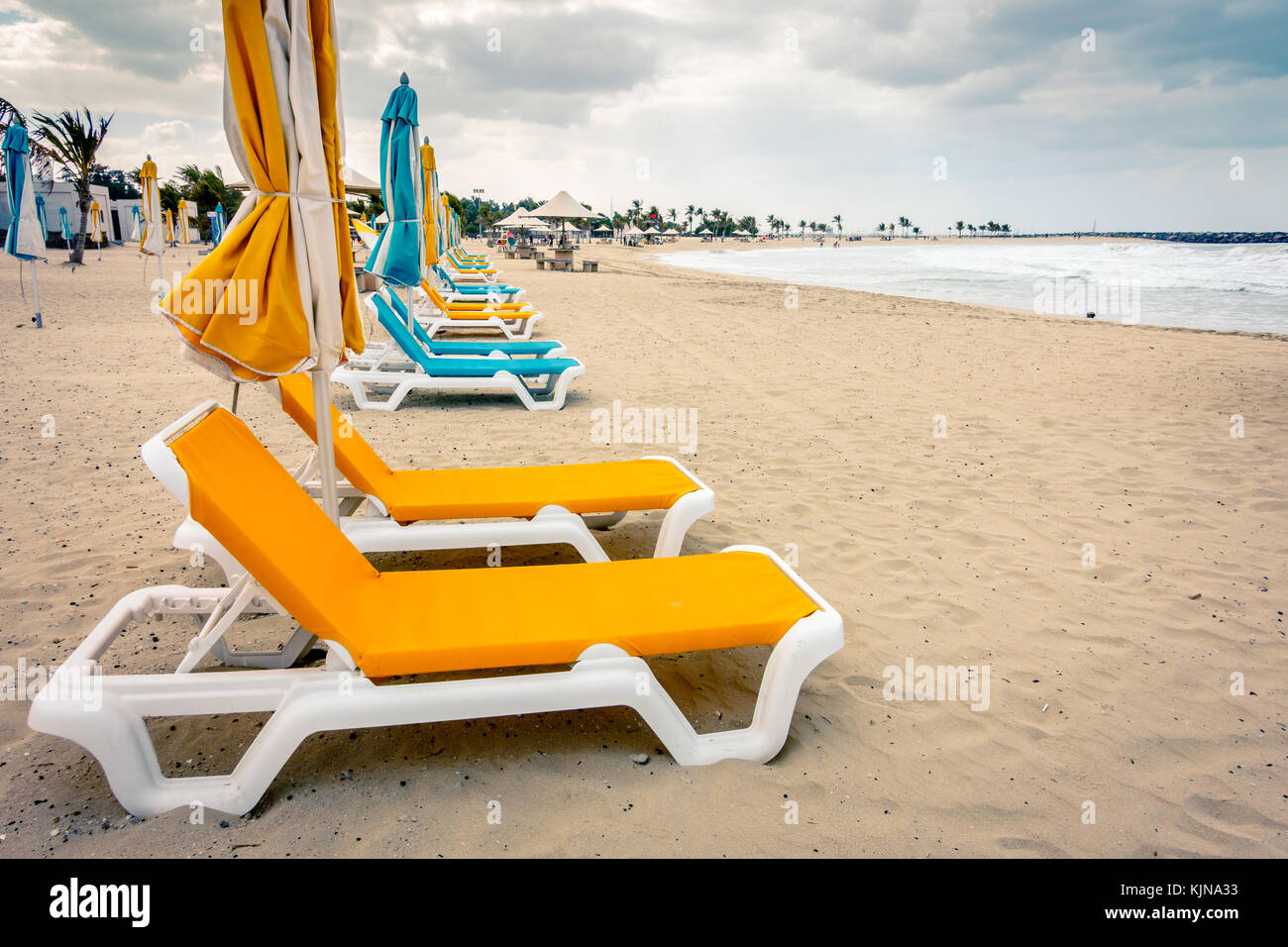 Leeren Strand bei Al Mamzar Beach Park in Dubai, VAE Stockfoto