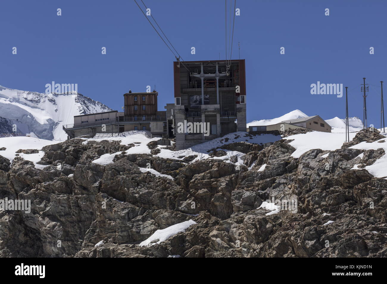 Seilbahn oben auf der Diavolezza, 3000 m im Engadin, schweizer Alpen. Stockfoto