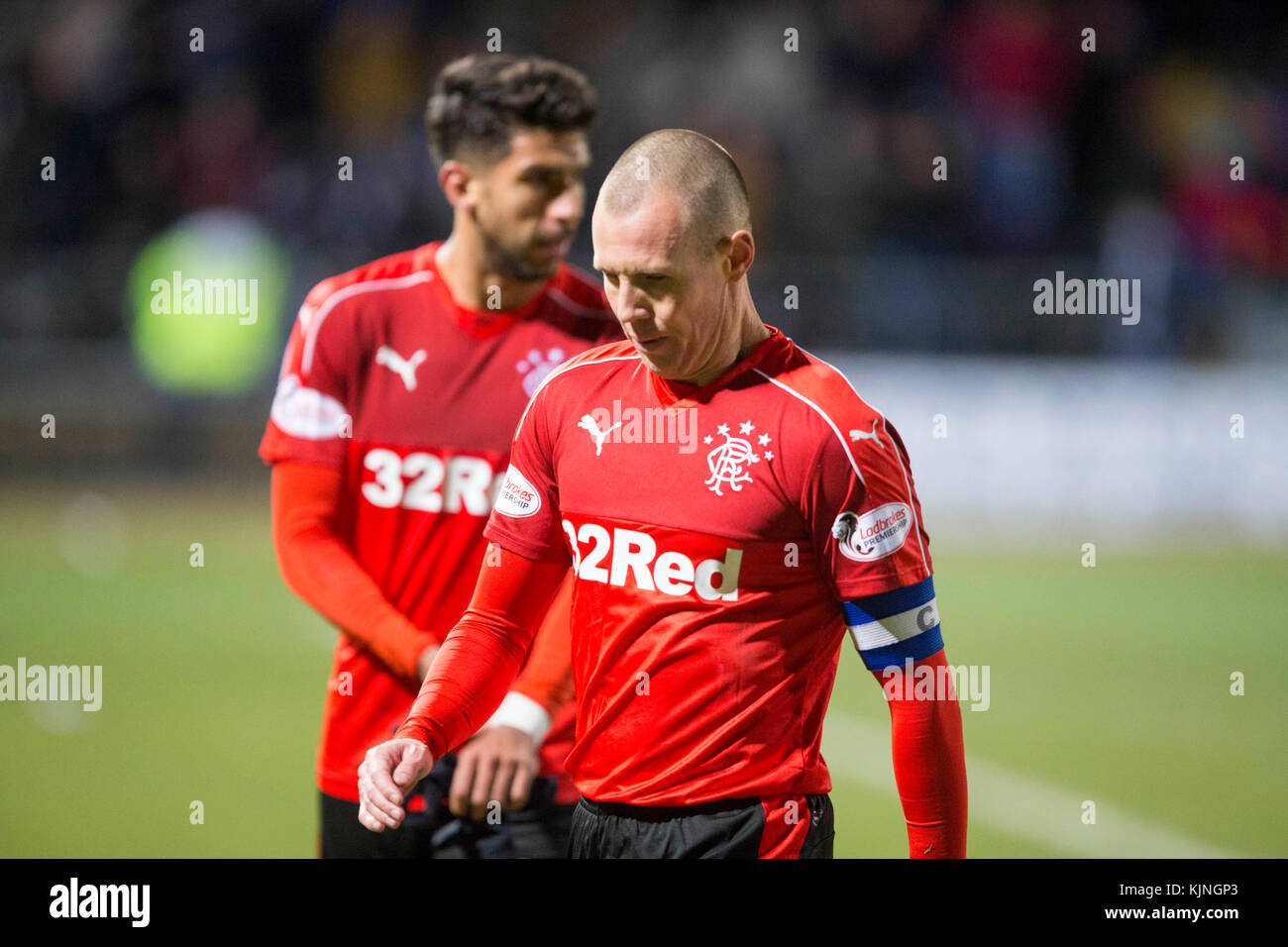 Kenny Miller von den Rangers geht nach dem Spiel der schottischen Premiership im Dens Park Stadium, Dundee, niedergeschlagen aus. Stockfoto