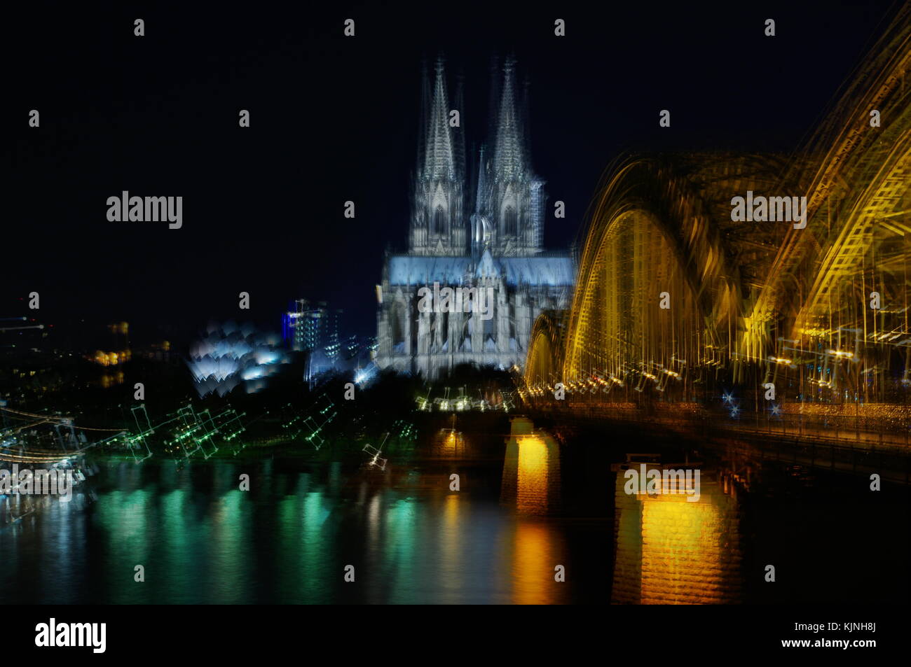 Köln Panorama Nacht Stockfoto