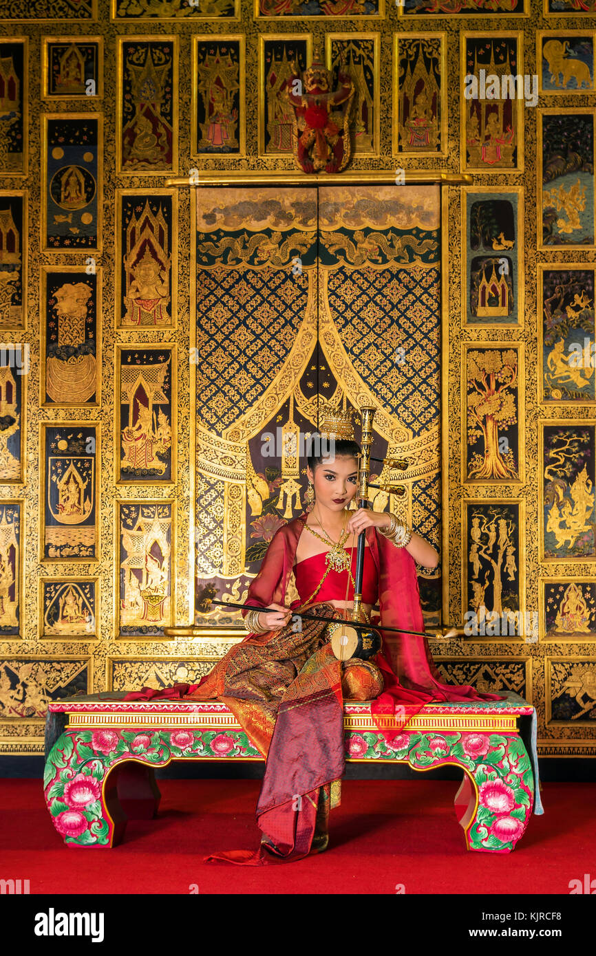 Khon, Pantomime leistungen Aktion von Thailand, eine Art thai Drama in Ayutthaya Tempel, der Durchführung dieser Aktion Konzept Stockfoto