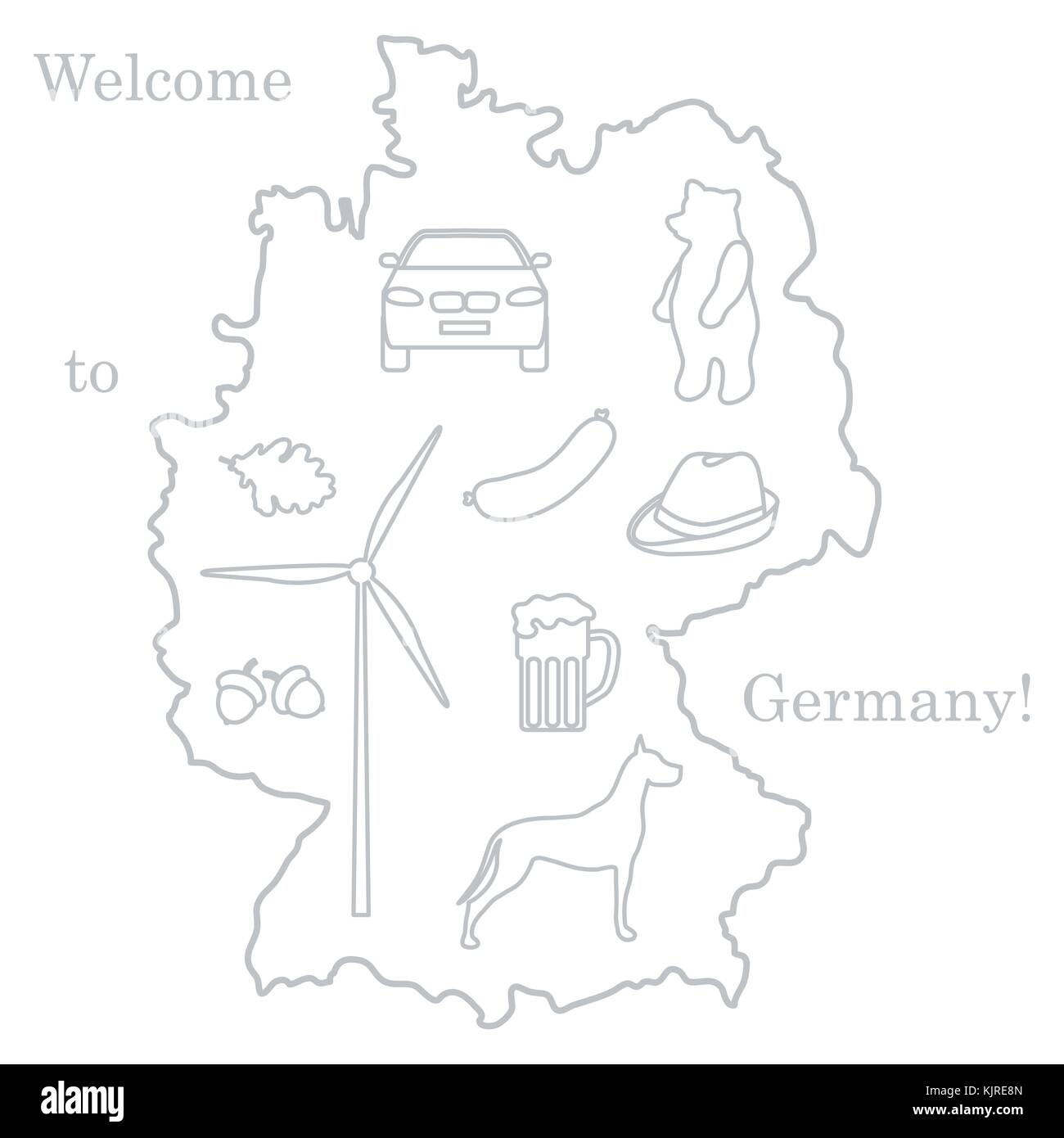 Vector Illustration mit verschiedenen Symbolen in Deutschland. Reisen und Freizeit. Design für Banner, Poster oder Drucken. Stock Vektor