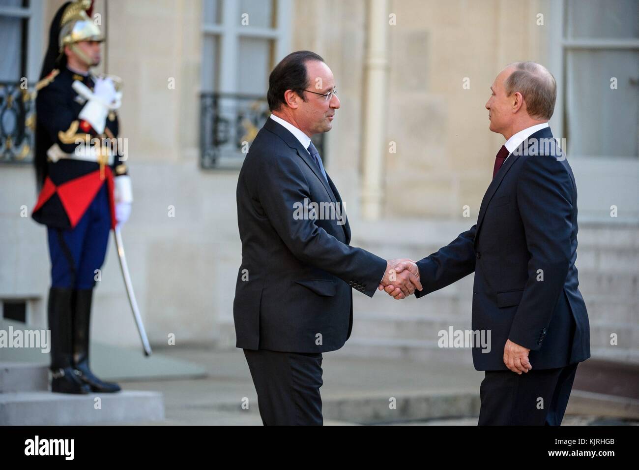Paris, Frankreich - 2014: Datei Fotos - Francois Hollande, Präsident Wladimir Putin Personen: François Hollande, Präsident Wladimir Putin Stockfoto