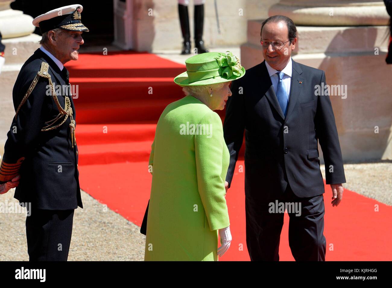 Paris, Frankreich - 2014: Datei Fotos - Francois Hollande, queeen Elisabeth ii Personen: François Hollande, queeen Elisabeth II. Stockfoto