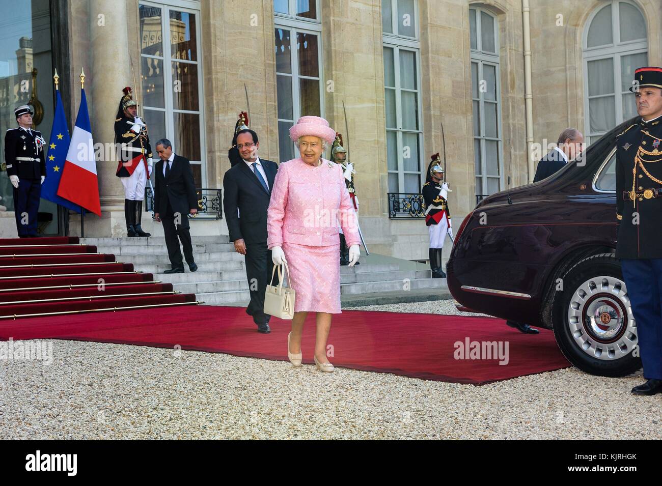 Paris, Frankreich - 2014: Datei Fotos - Francois Hollande, Königin Elizabeth II Personen: François Hollande, Königin Elizabeth II. Stockfoto